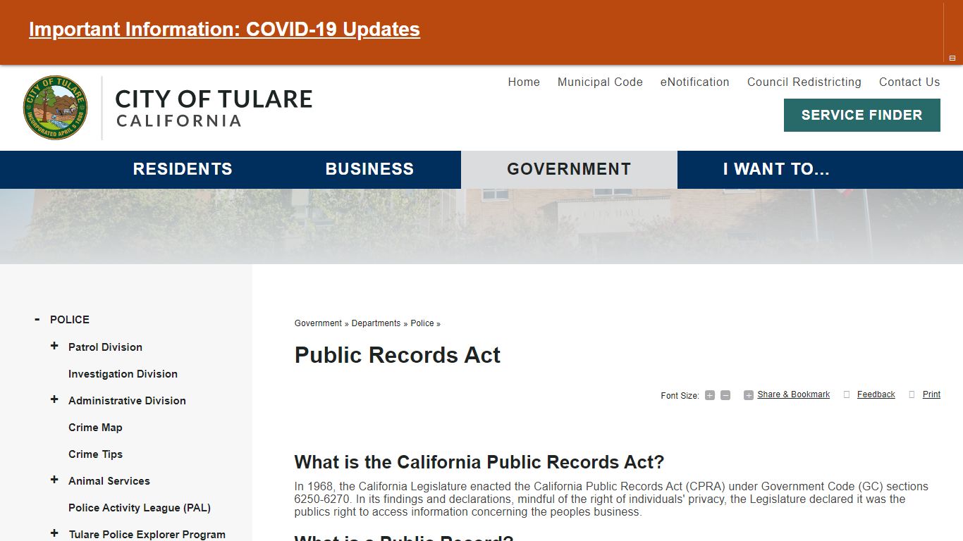 Public Records Act | City of Tulare